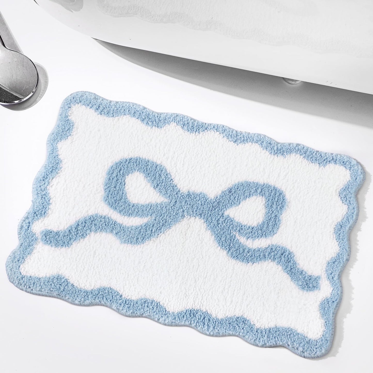 Cute Aesthetic Scalloped Bow Bathroom Mat Non Slip Coquette Bow Rug