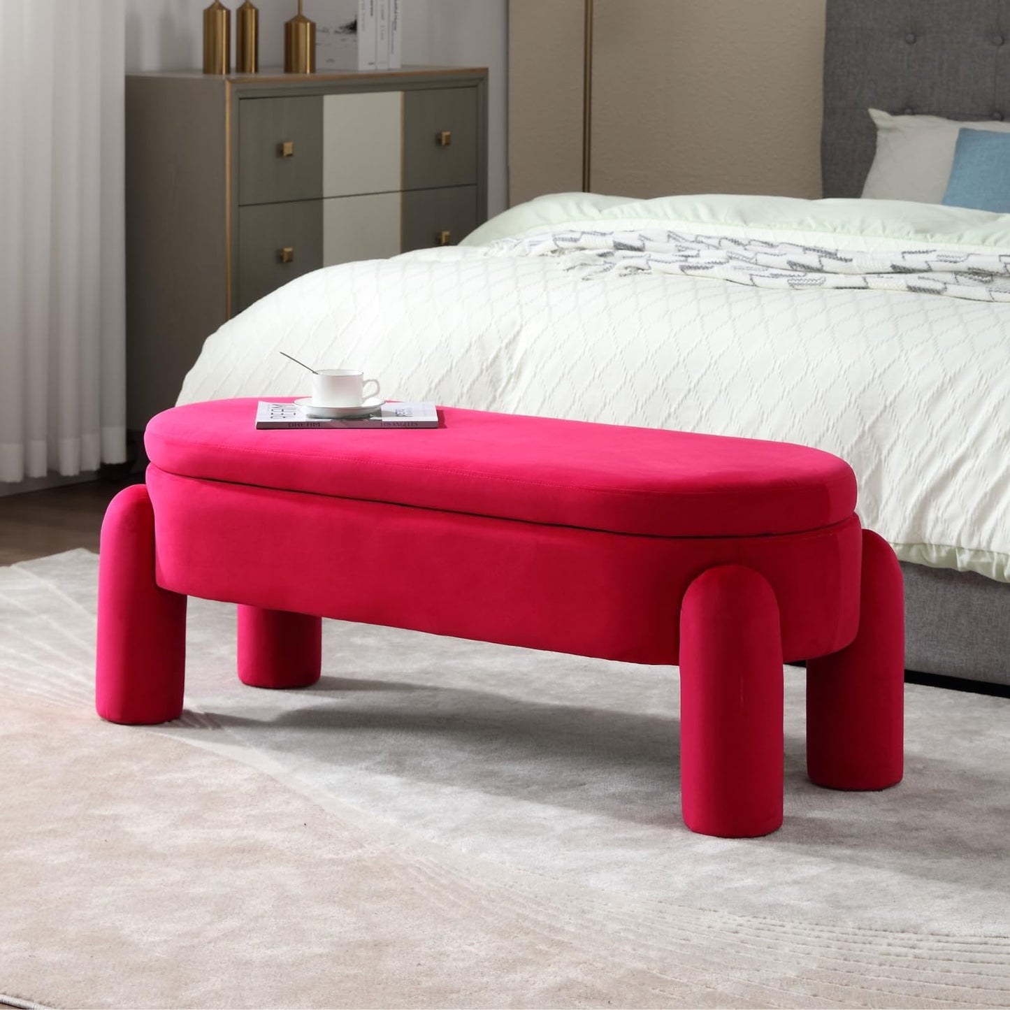 Velvet Upholstered Storage Bench – 45" Wide Entryway & Bedroom Ottoman with Solid Wood Frame, Modern Shoe Bench for Living Room & Bedside