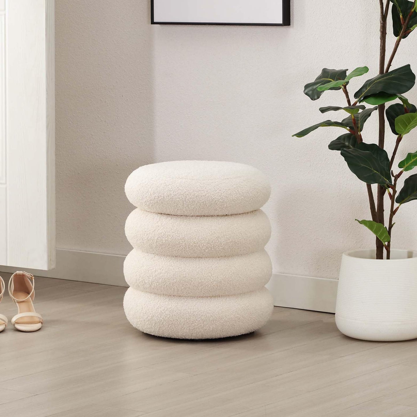 Flouki Storage Ottoman Round, Ottoman with Storage, Sherpa Ottoman Storage, (18 Inches x 16 Inches) Set of 2