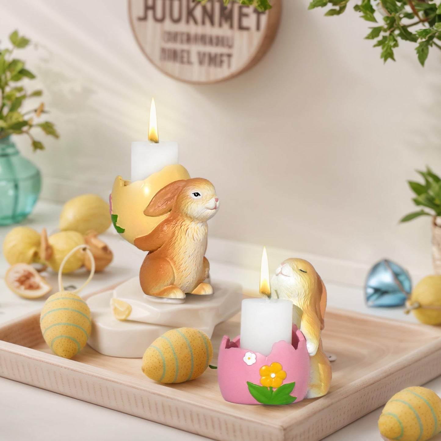 Easter Bunny Figurines Mantel Decor Resin 6Pcs Rabbit Statue Set Table Centerpiece Decorations 2.5 * 1.5 * 3 inch