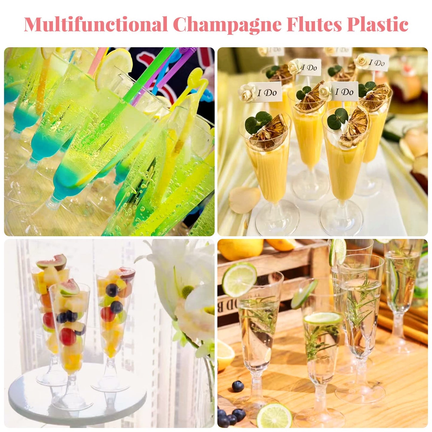 Champagne Flutes Plastic 100 Pack Disposable Mimosa Glasses