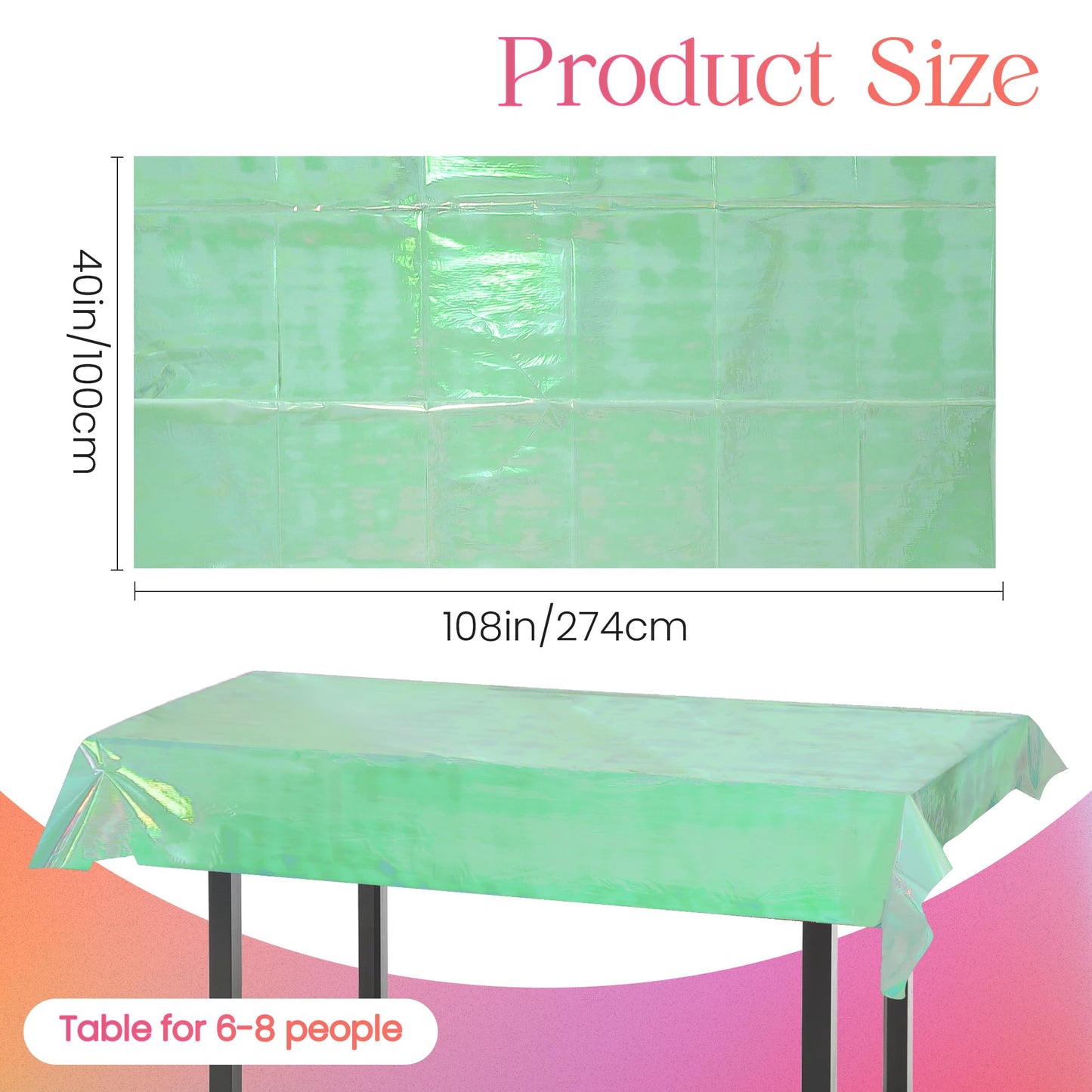 Pink Iridescent Holographic Tablecloth – 40" x 108" Shiny Plastic Cover for Parties and Events