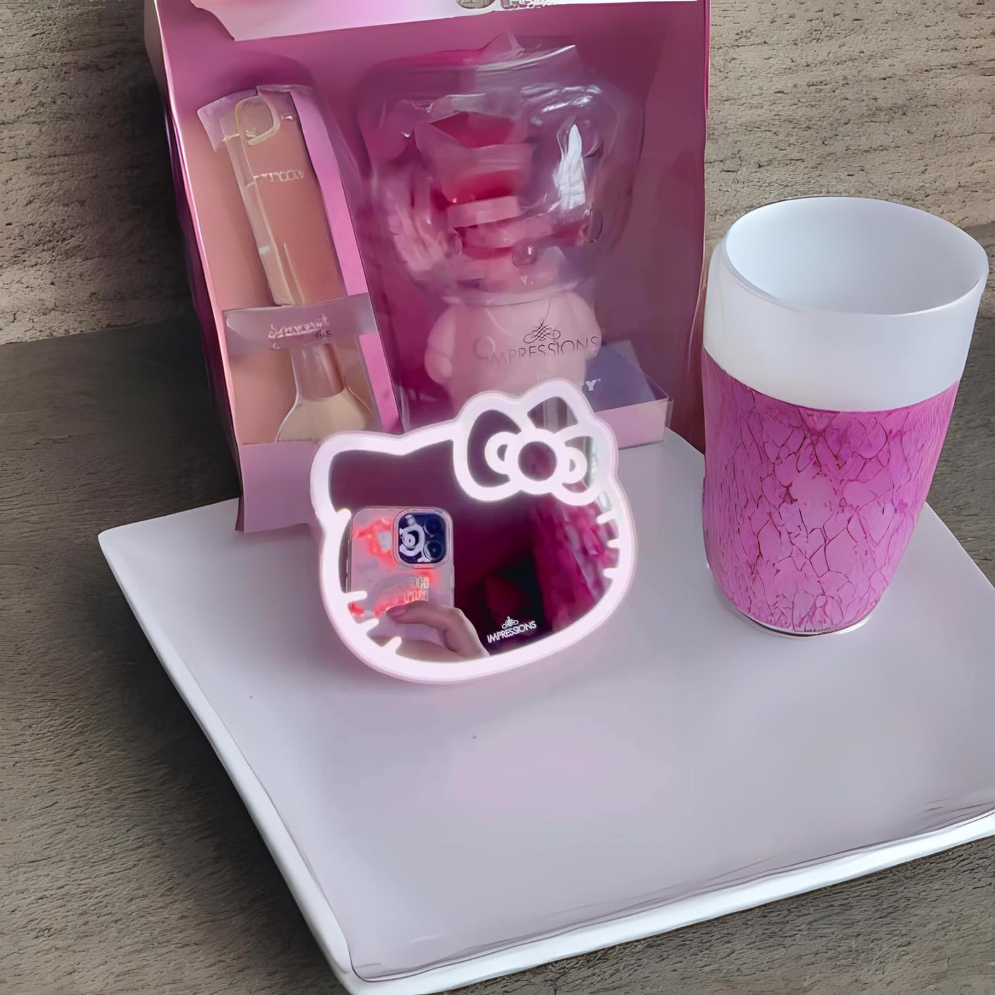 Vanity Hello Kitty 3X Magnifying Pocket Mirror with Stand, Adjustable Brightness Daylight LED Lighted Compact Makeup Mirror