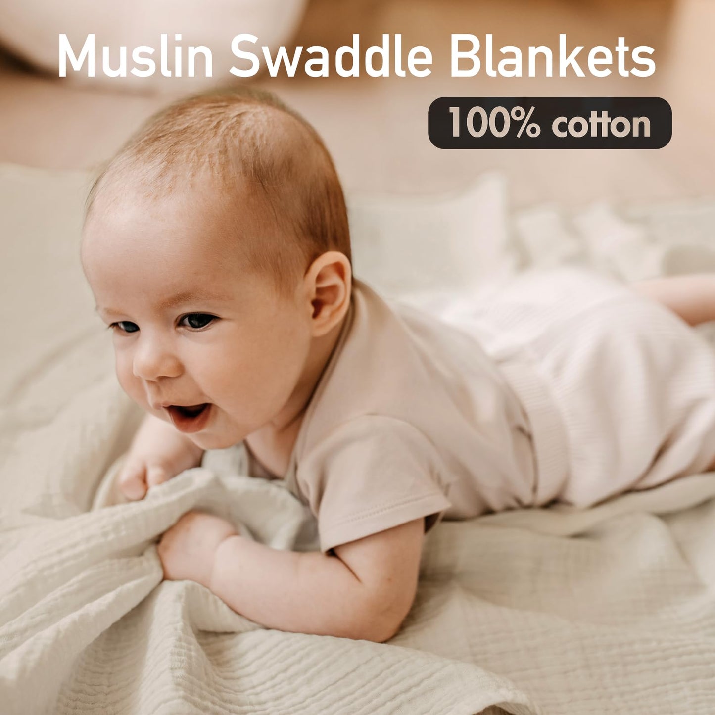 Muslin Swaddle Blankets for Newborn, 3 Pack Breathable Soft Receiving Blanket, Large 38 x 40 inches