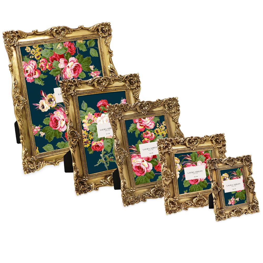 Laura Ashley 2x3 Ornate Resin Picture Frame – Handcrafted Floral Design with Easel for Tabletop and Wall Display