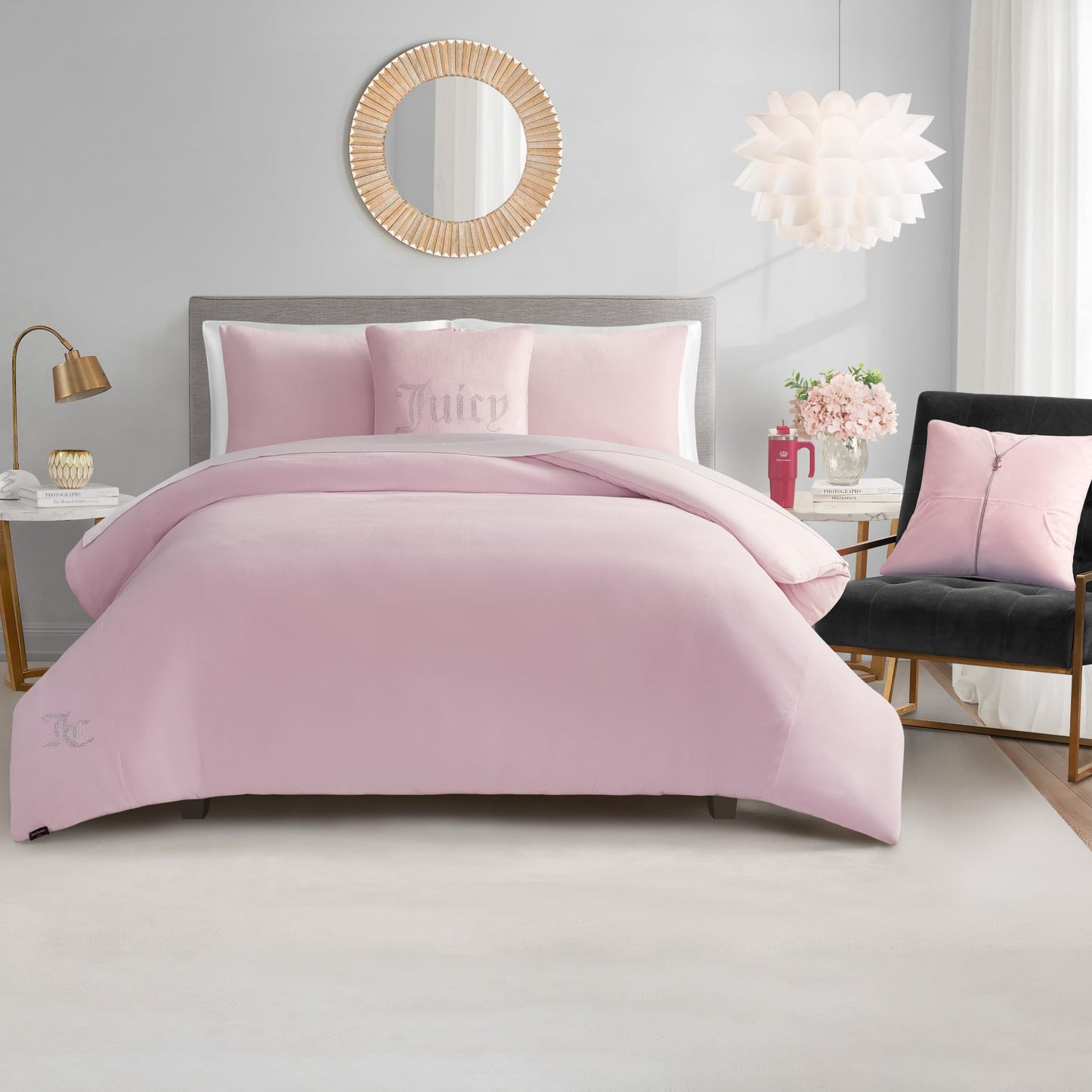 Juicy Couture Solid Velour 3-Piece King Comforter Set – Luxurious Bedding Ensemble