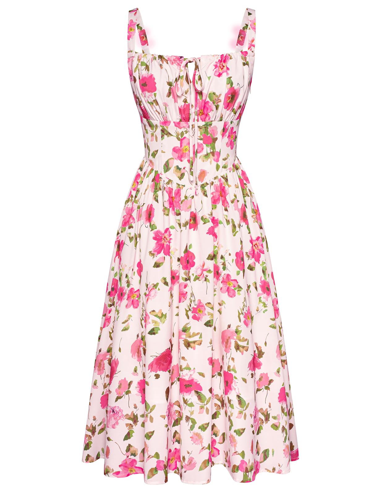 Floral Printed Corset Dress Ruched Bust Cami Flowy Sundress