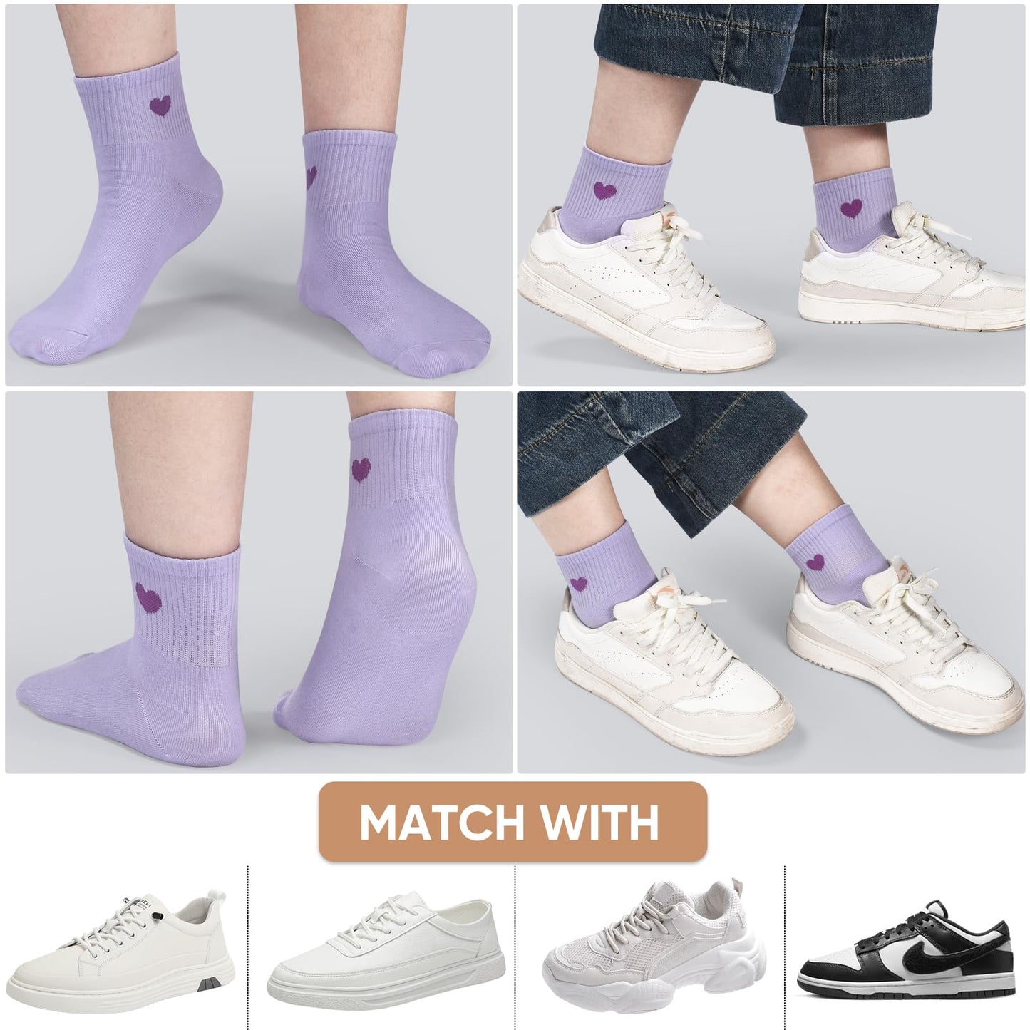 Women's Crew Socks Ankle High Cotton Fun Cute Athletic Running Socks(5-Pairs With Present Box)