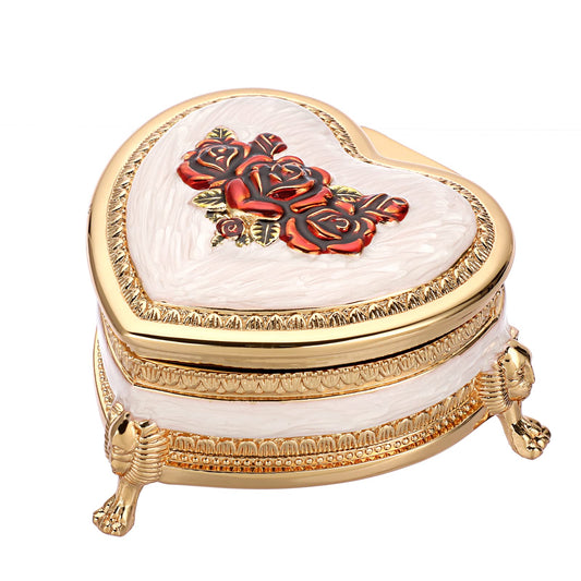 Vintage Metal Jewelry Box - Small Heart Shape Trinket Organizer