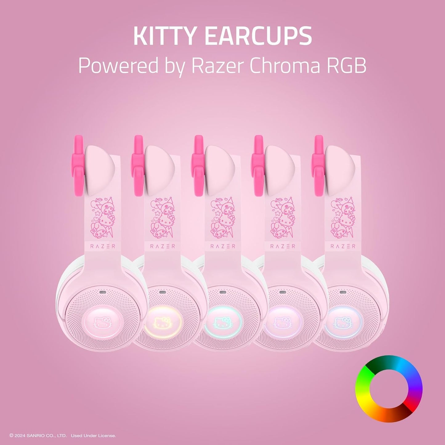 Hello Kitty & Friends Edition V2 BT Wireless RGB Headset: Chroma RGB - Bluetooth 5.2-40 mm Drivers - Noise-Cancelling Mics - Lightweight - 40 Hr Battery w/Type C Charging