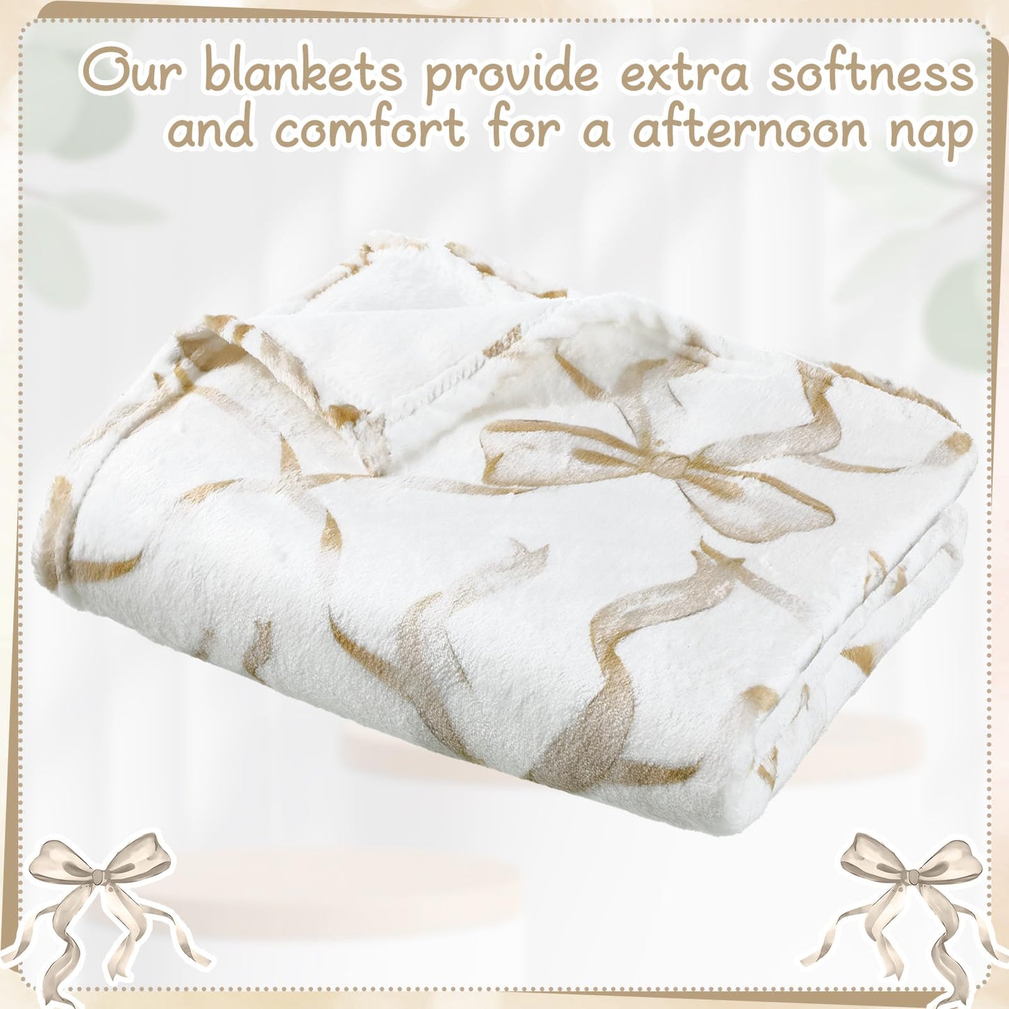 Coquette Bow Blanket Flannel Soft Lightweight Aesthetic Plush, 50" x 60"