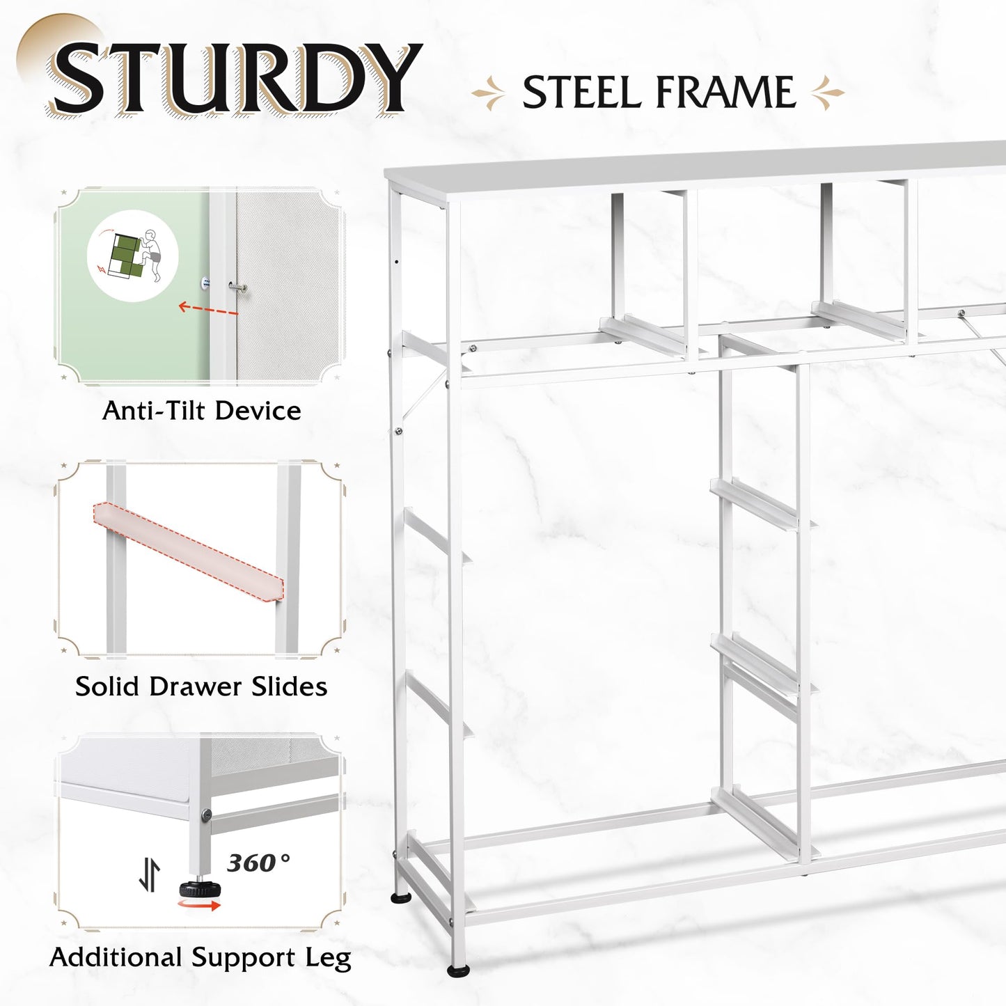 Drawer Fabric 9 Dresser – Tall Storage Tower with Bins, Steel Frame, and Wood Top