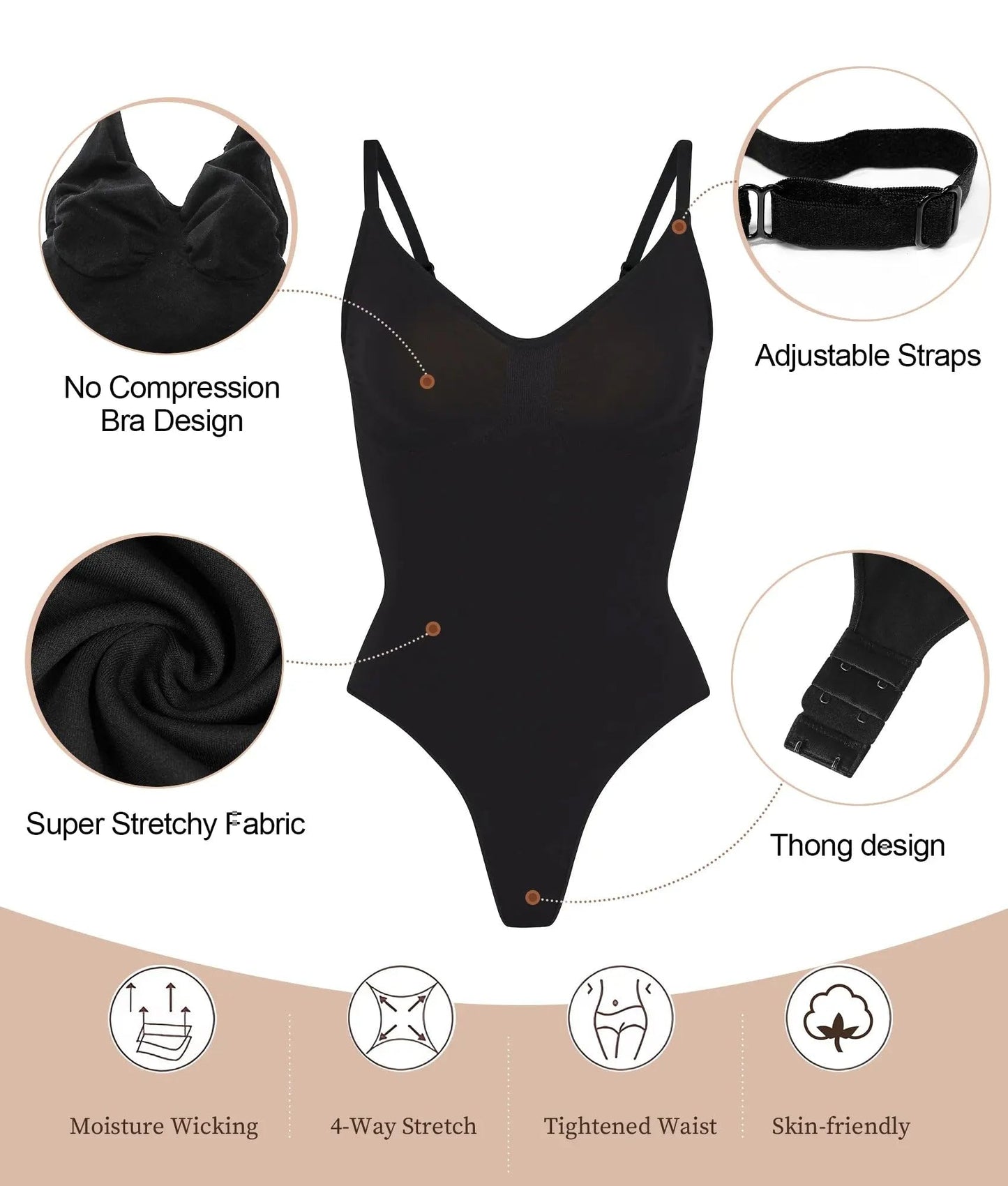 Women's Shapewear Bodysuit - Tummy Control Body Shaper Seamless Sculpting Snatched Waist Body Suit