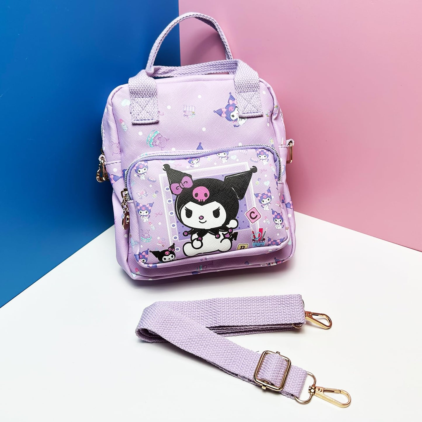 Kawaii Kitty PU Crossbody Bag with Handles Adjustable Shoulder Strap and Bracelet, Handbag with Zipper, Wallet Purse