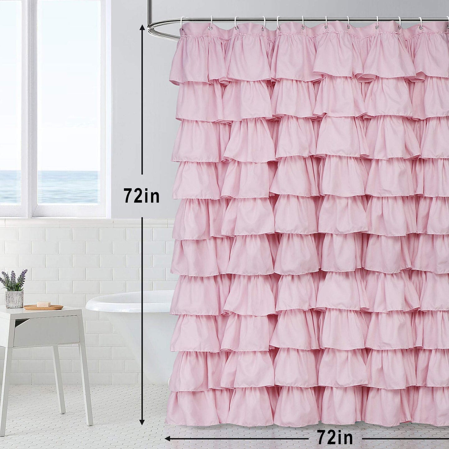 Ruffle Shower Curtain Farmhouse Rustic Fabric Cloth Shower Curtains for Bathroom, 72" x 72"