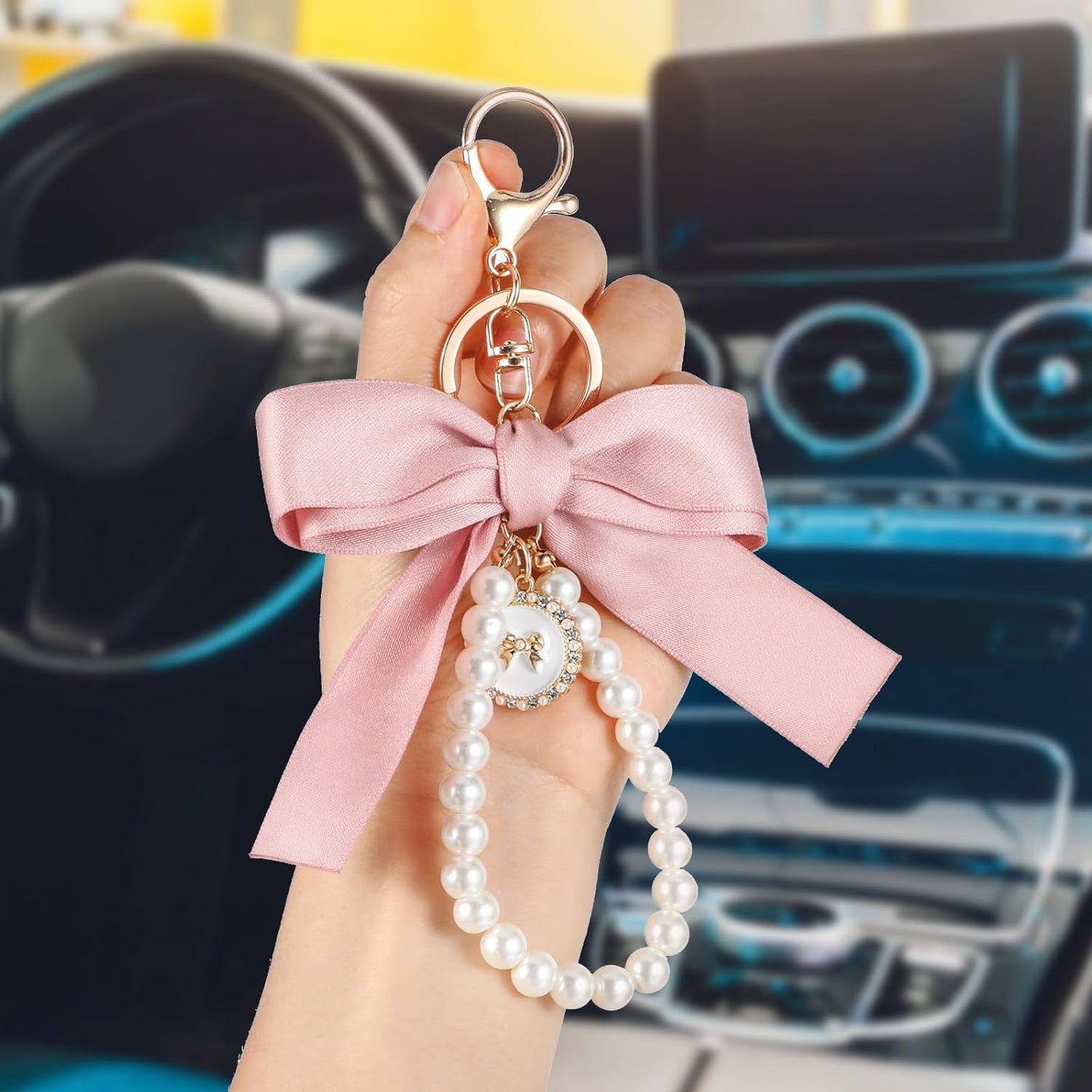 Pink Bow and Pearl Keychain – Cute Coquette Aesthetic Charm