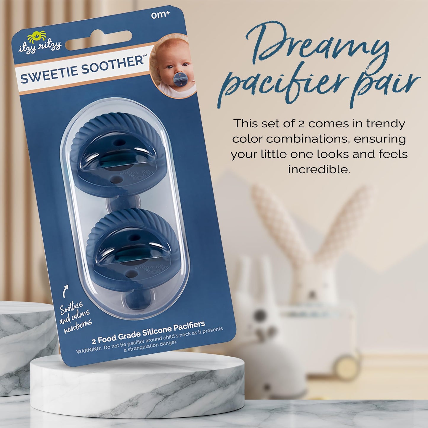 Silicone Pacifiers for Newborn - Sweetie Soother Pacifiers Feature Collapsible Handle & Two Air Holes for Added Safety