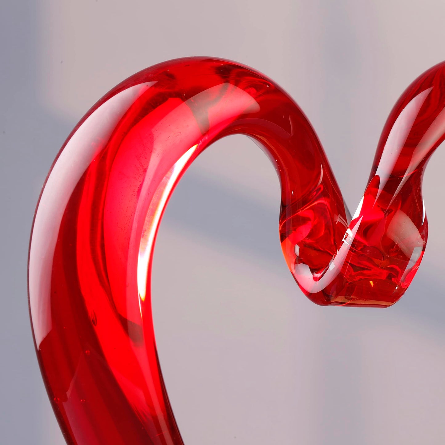 Tall Hand Blown Art Glass Heart Sculpture, Glass Heart Figurine 7.49''