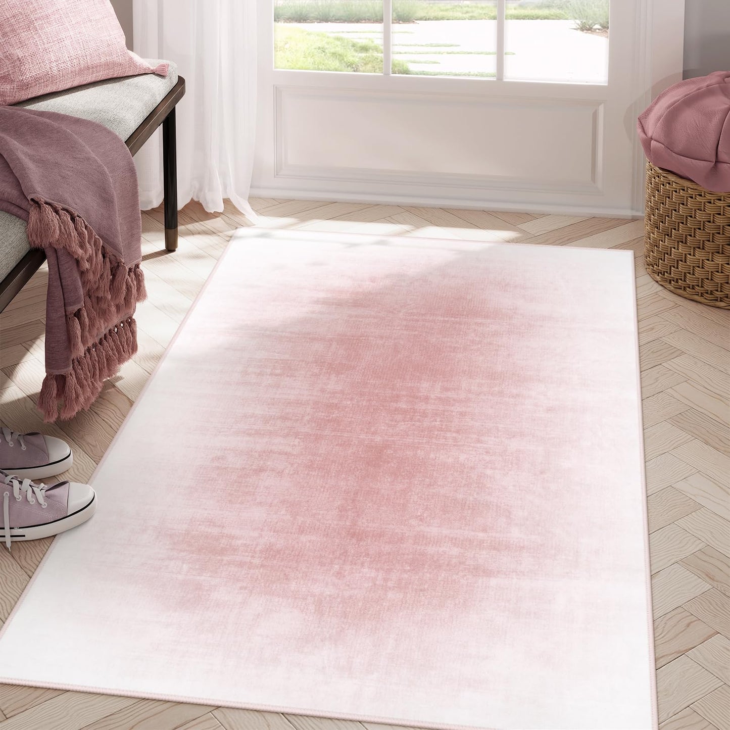 Contemporary Ombre Nursery Rug Washable Non-Slip