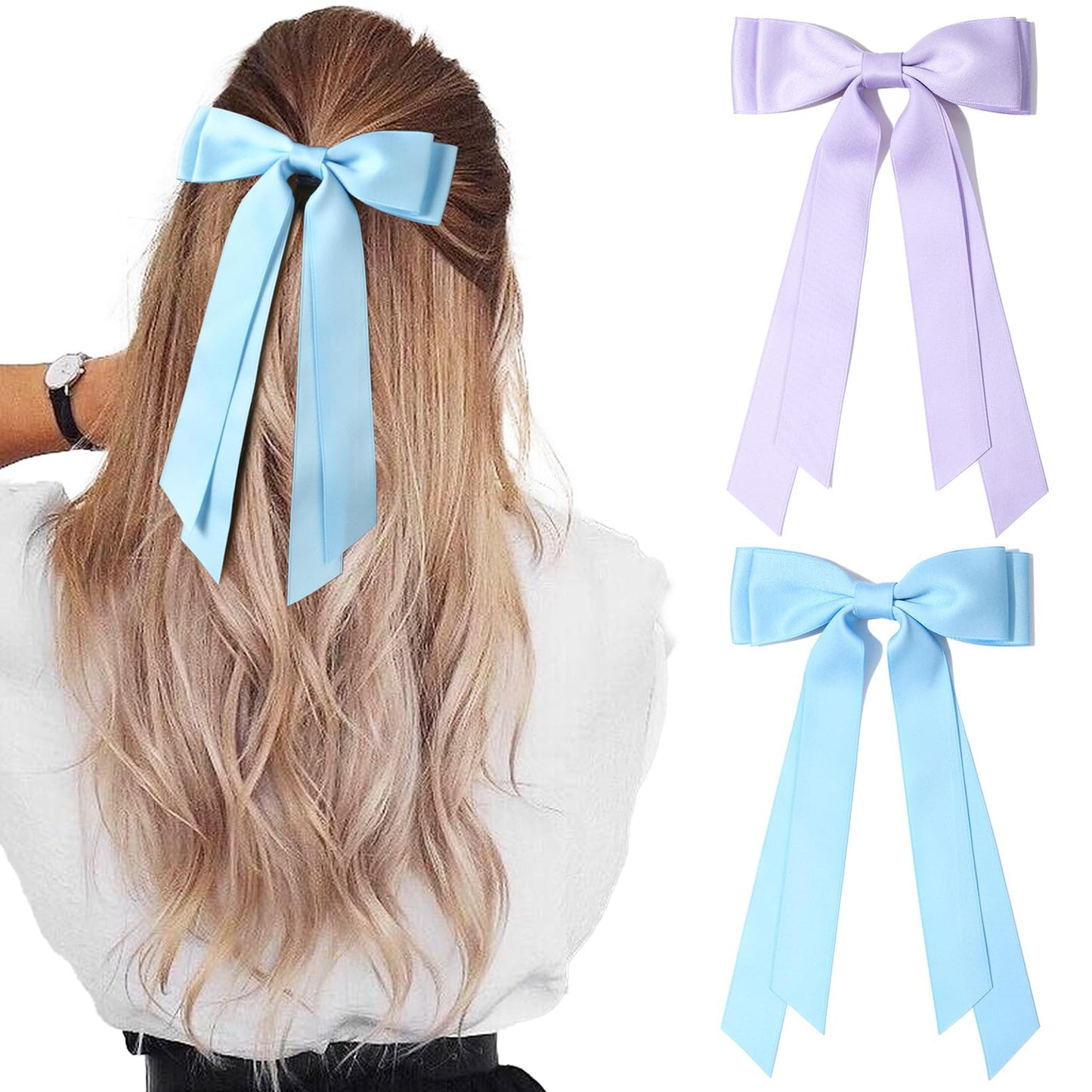 Silky Satin 2PCS Hair Bows Hair Clip - Holder Accessories Slides Metal Clips Hair Bow