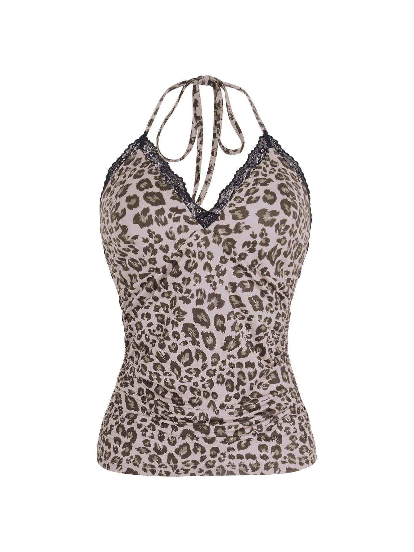 Women's Halter Top Y2K Lace V Neck Ruched Low Cut