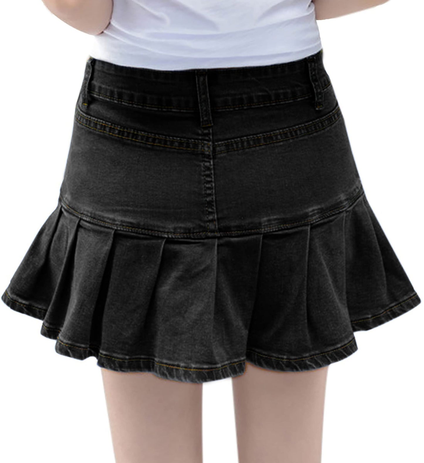 Women's Pleated Jean Skirt Casual - A-Line Ruffle Y2K Mini Denim