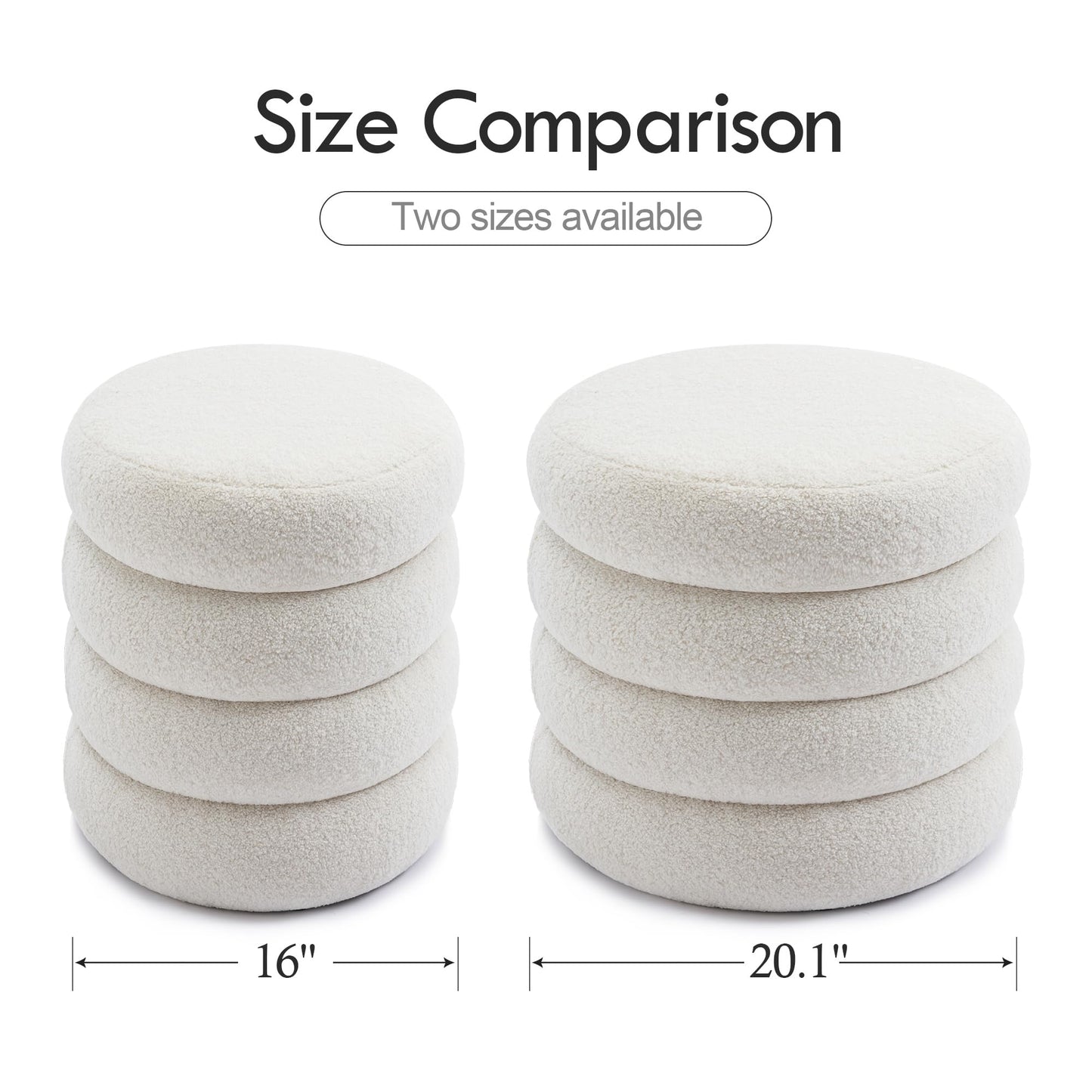 Flouki Storage Ottoman Round, Ottoman with Storage, Sherpa Ottoman Storage, (18 Inches x 16 Inches) Set of 2