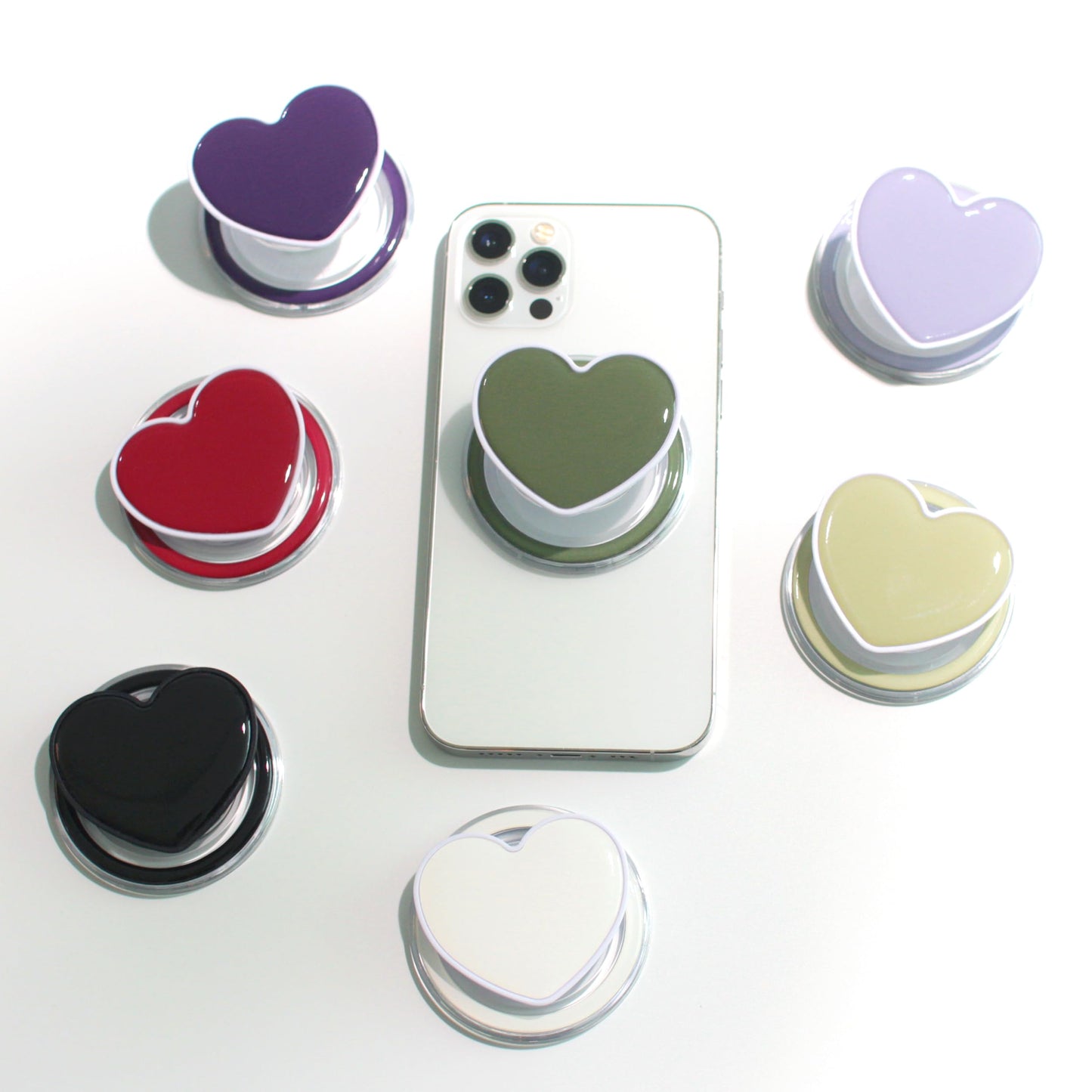 Cute Solid Color Heart Shape Collapsible Mobile Phone Grip Stand Holder for Smartphone Tablet Cell Phone Accessory