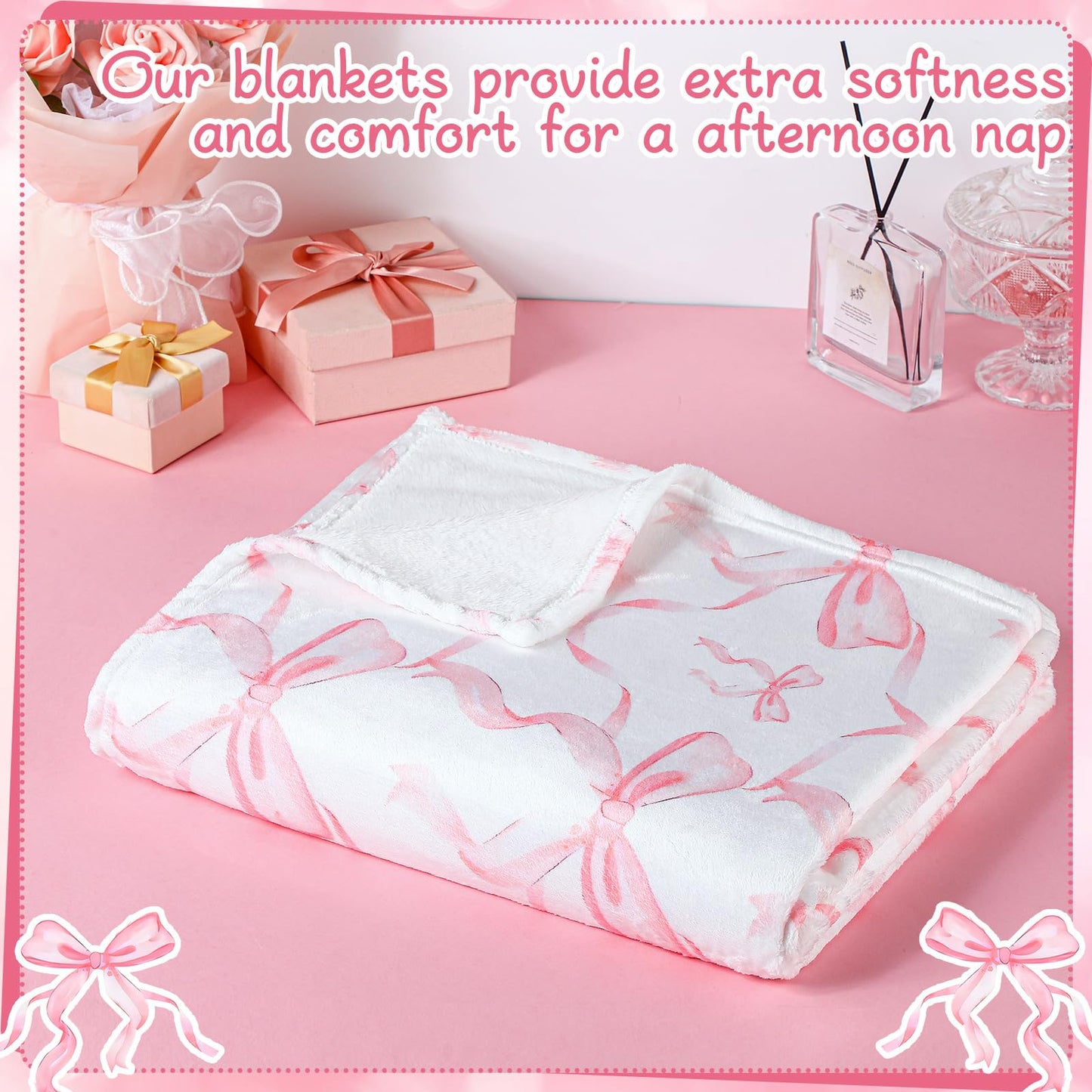 Coquette Bow Blanket Flannel Soft Lightweight Aesthetic Plush, 50" x 60"