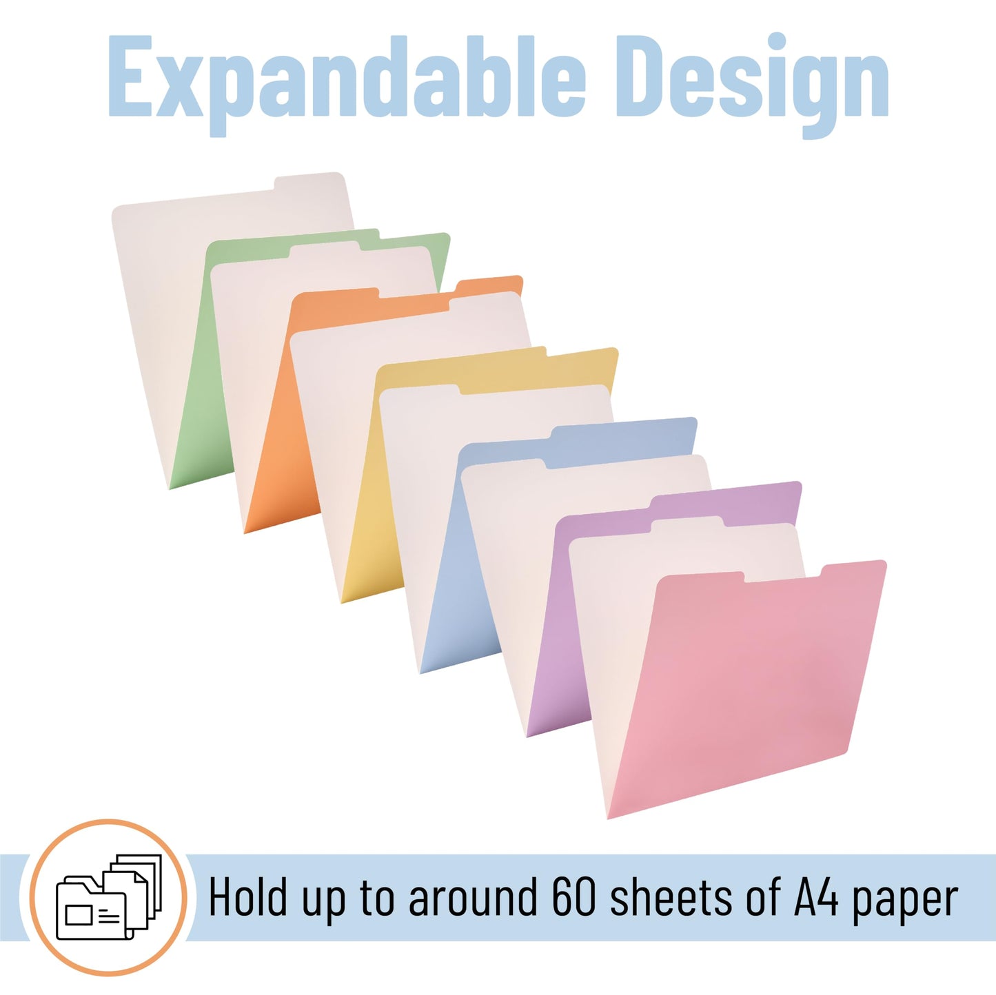 Pastel Colored Poly File Folders, 1/3 Cut Tab, 6 Pack, Letter Size, File Folders