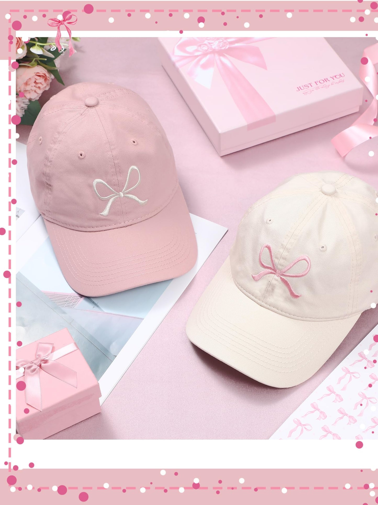 Coquette Pink Bow Baseball Caps for Women – Cute Sun Travel Sports Hats