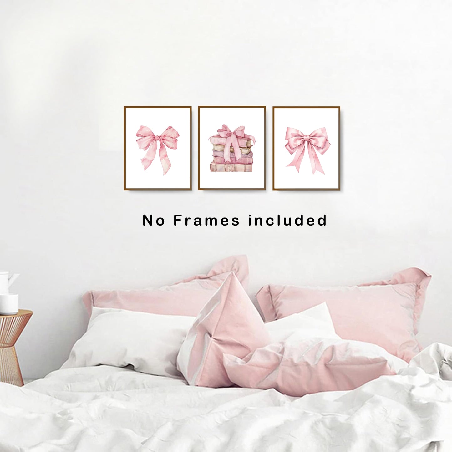 Coquette Pink Bow Girly Books Wall Art Prints Set of 3, 8x10 Unframed