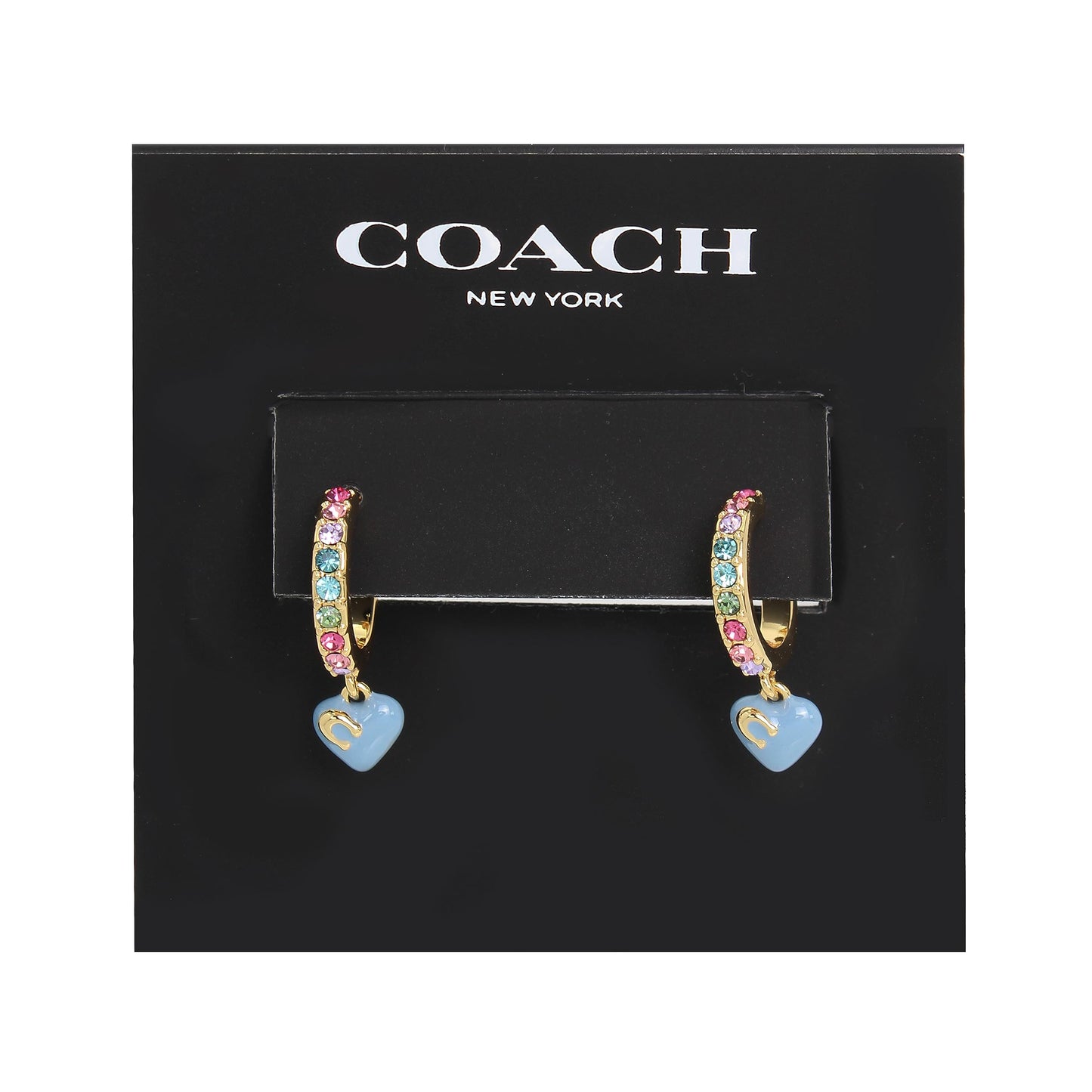 COACH Pave Enamel Heart Huggie Earrings