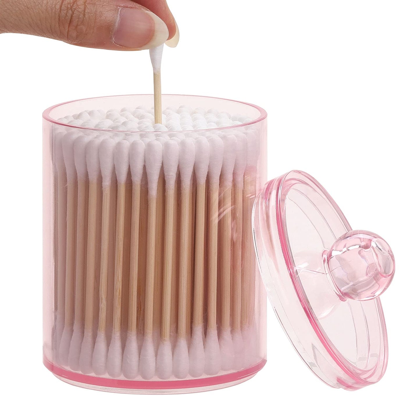 Pink Apothecary Jar – Q-Tips Holder & Cotton Swab Dispenser for Bathroom Storage