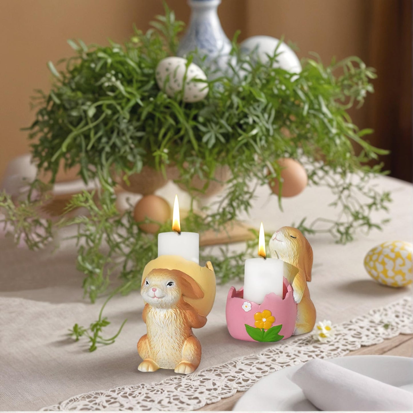 Easter Bunny Figurines Mantel Decor Resin 6Pcs Rabbit Statue Set Table Centerpiece Decorations 2.5 * 1.5 * 3 inch