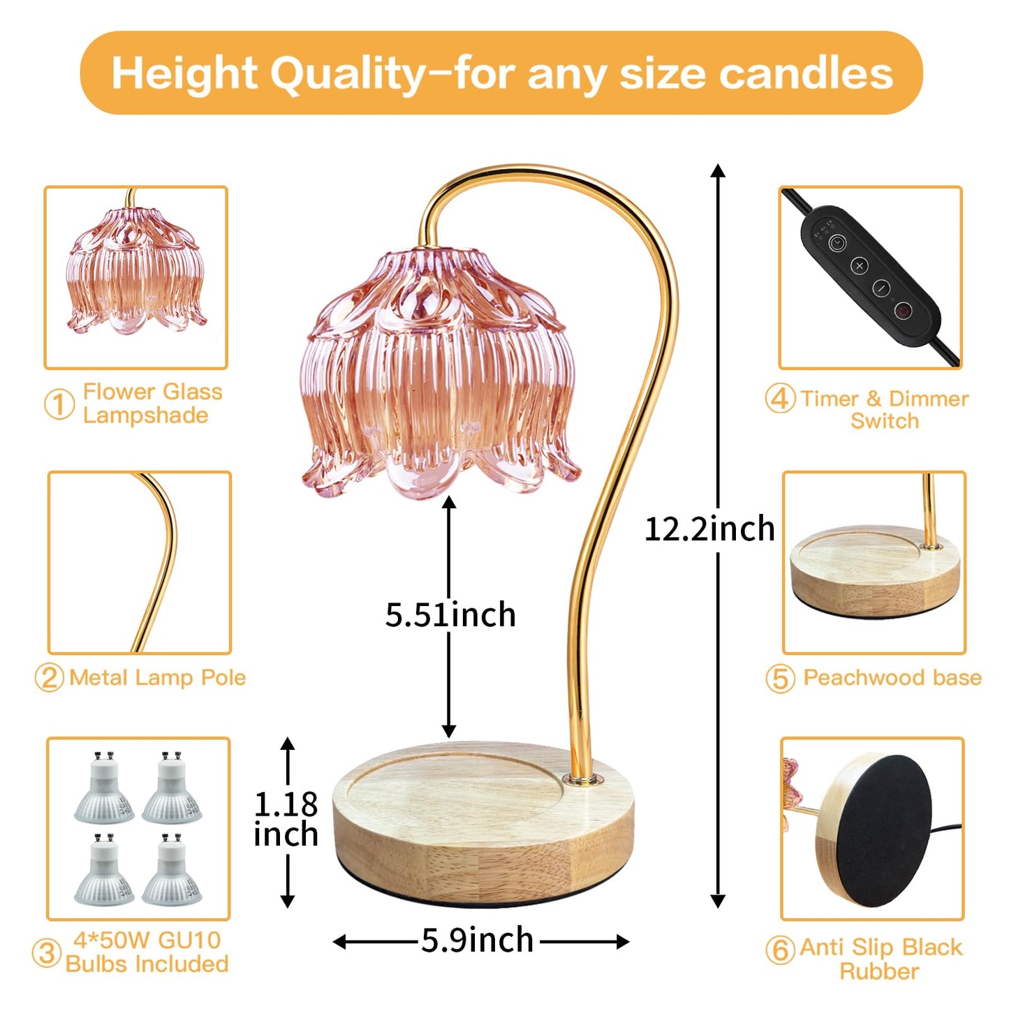 Dimmable Flower Candle Warmer Lamp with Timer & 4Bulbs