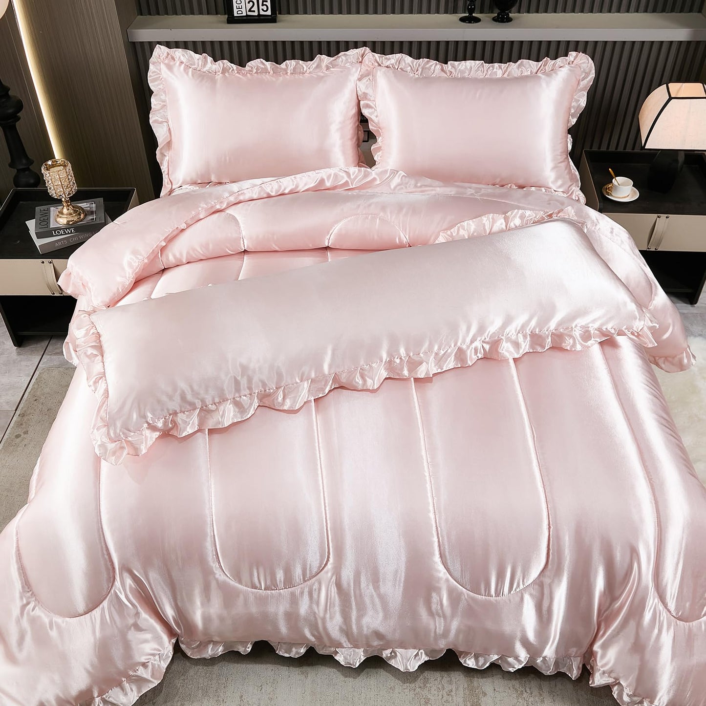 Comforter Silk Beddings - Luxury Silky Body Pillow Cover Ruffle