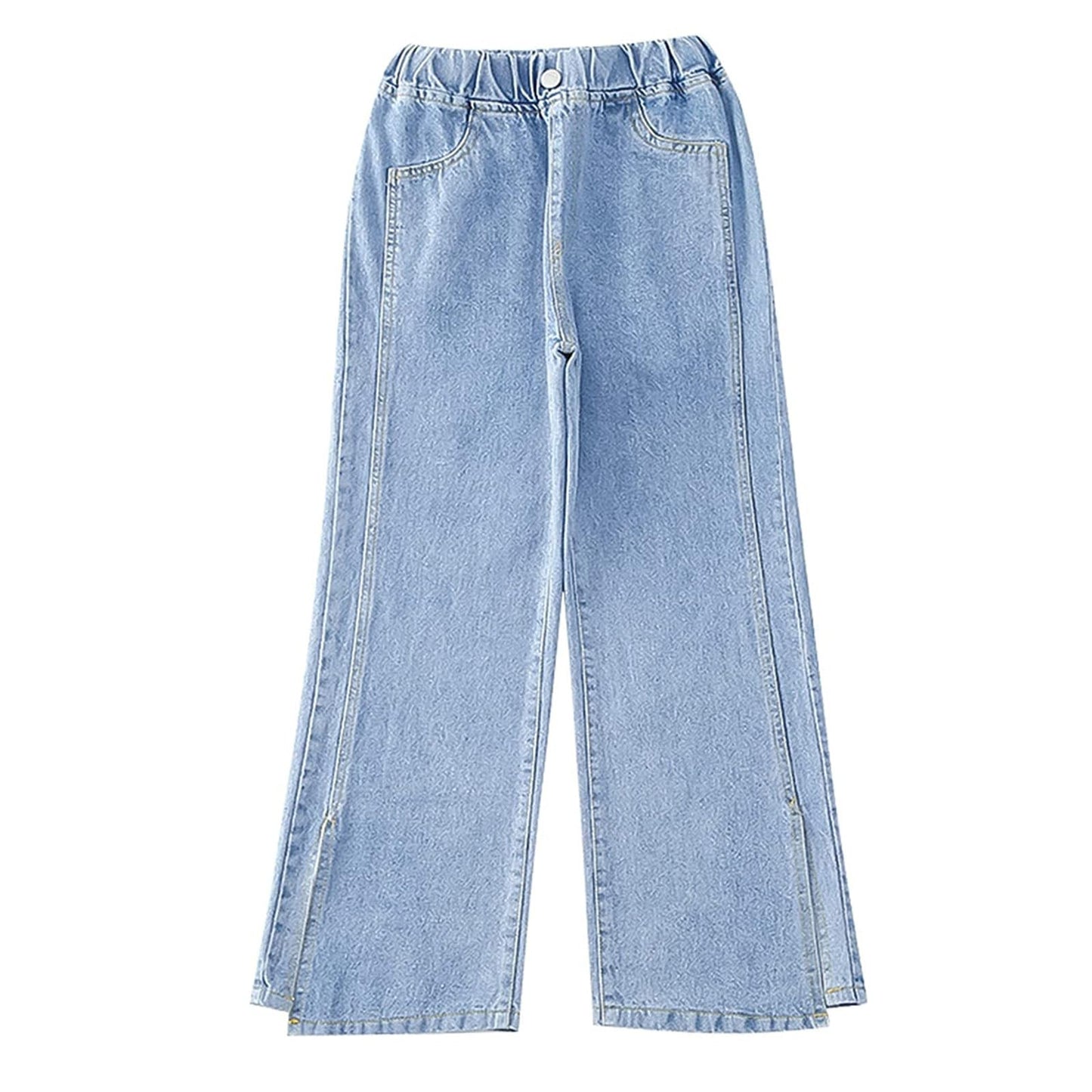 Girls Jeans Denim Elastic Wasit Wide Leg Baggy Pants