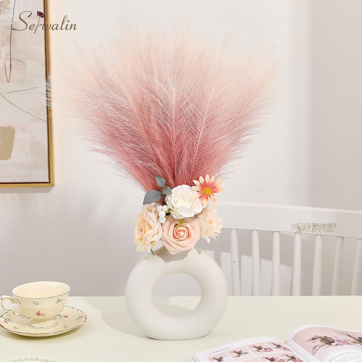 Faux Pampas Grass Decor 17.7 Inch 6pcs, Home Decor