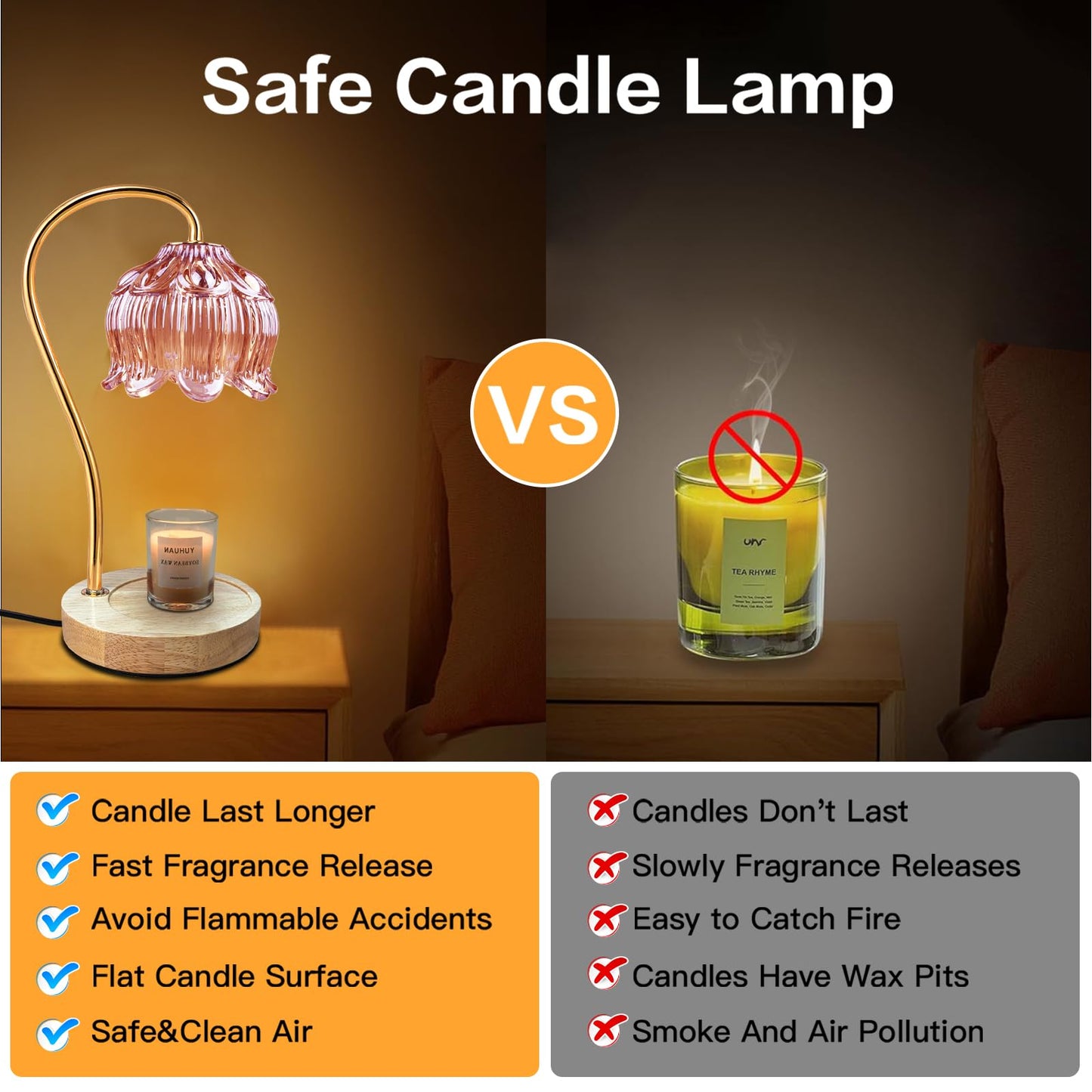 Dimmable Flower Candle Warmer Lamp with Timer & 4Bulbs