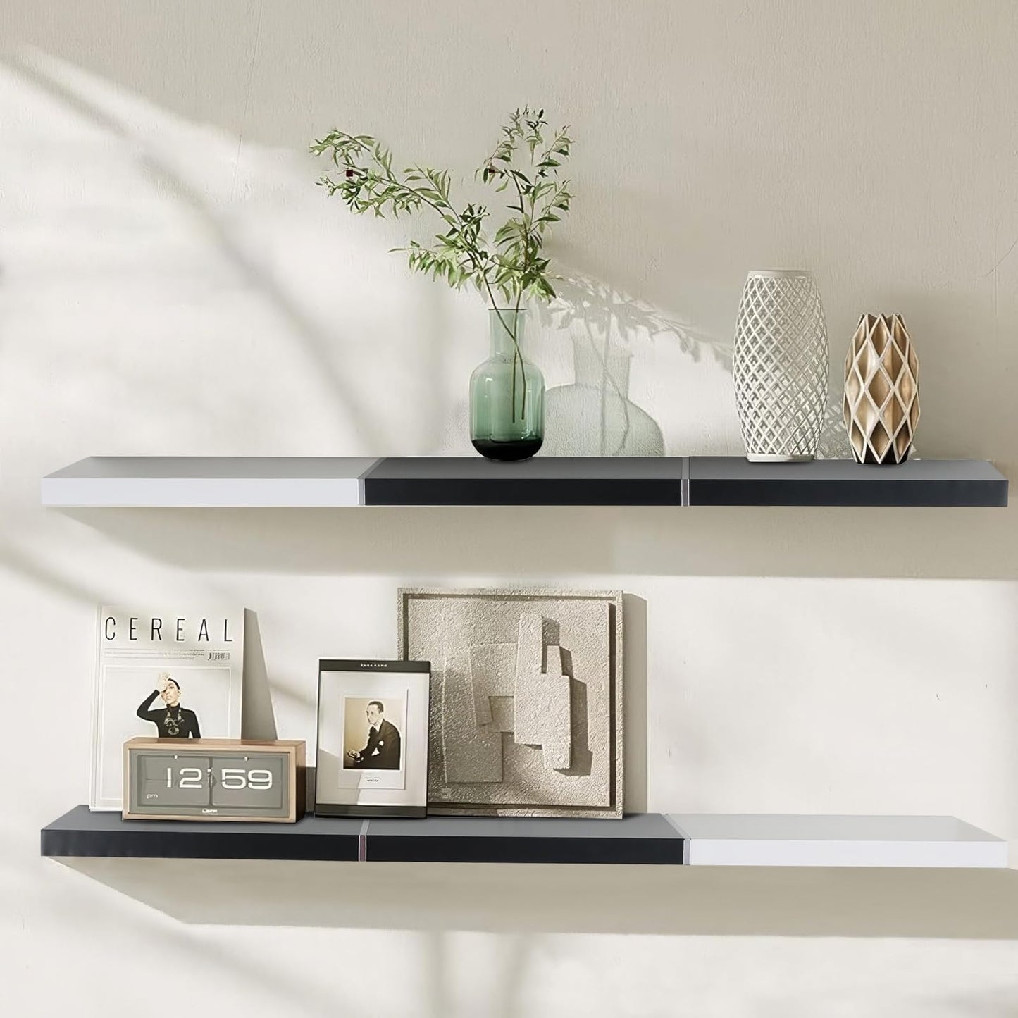 Color-Blocked Floating Shelves – Set of 2 Wall-Mounted Shelves for Bedroom & Living Room Storage 36"