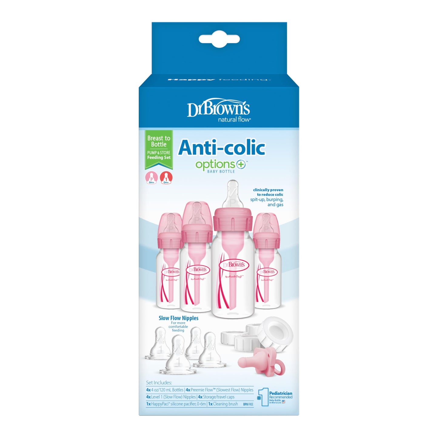 Feeding Anti-Colic Baby Set with Slow Flow Nipples, Travel Caps, Silicone Pacifier