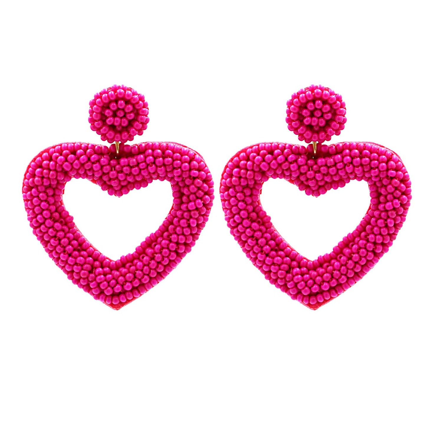 Handmade Boho Dangle Hoops - 2-Pair Beaded Heart Earrings