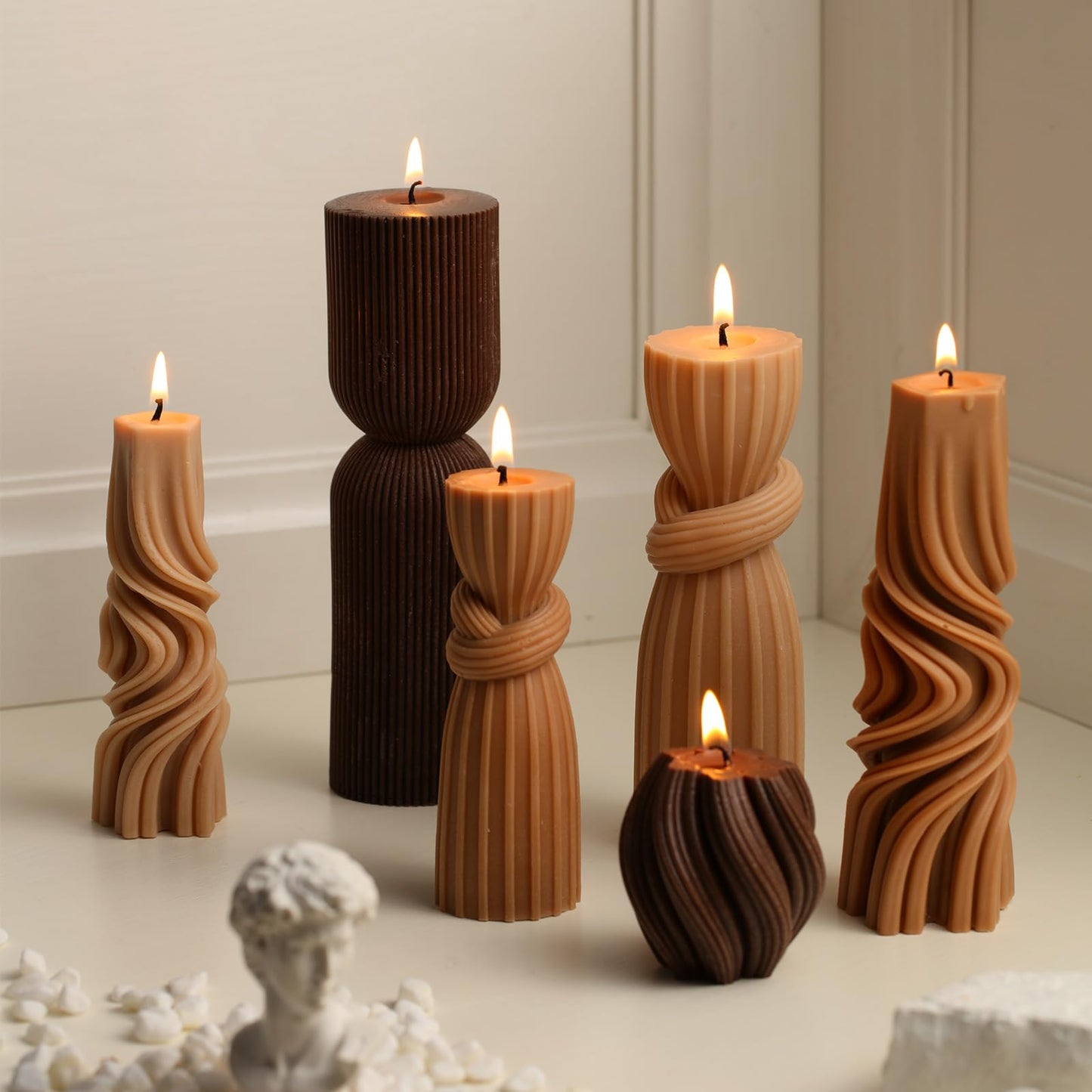 Modern Pillar Candles Ribbed Decorative Candle - Scented Ribbed Decor for Home