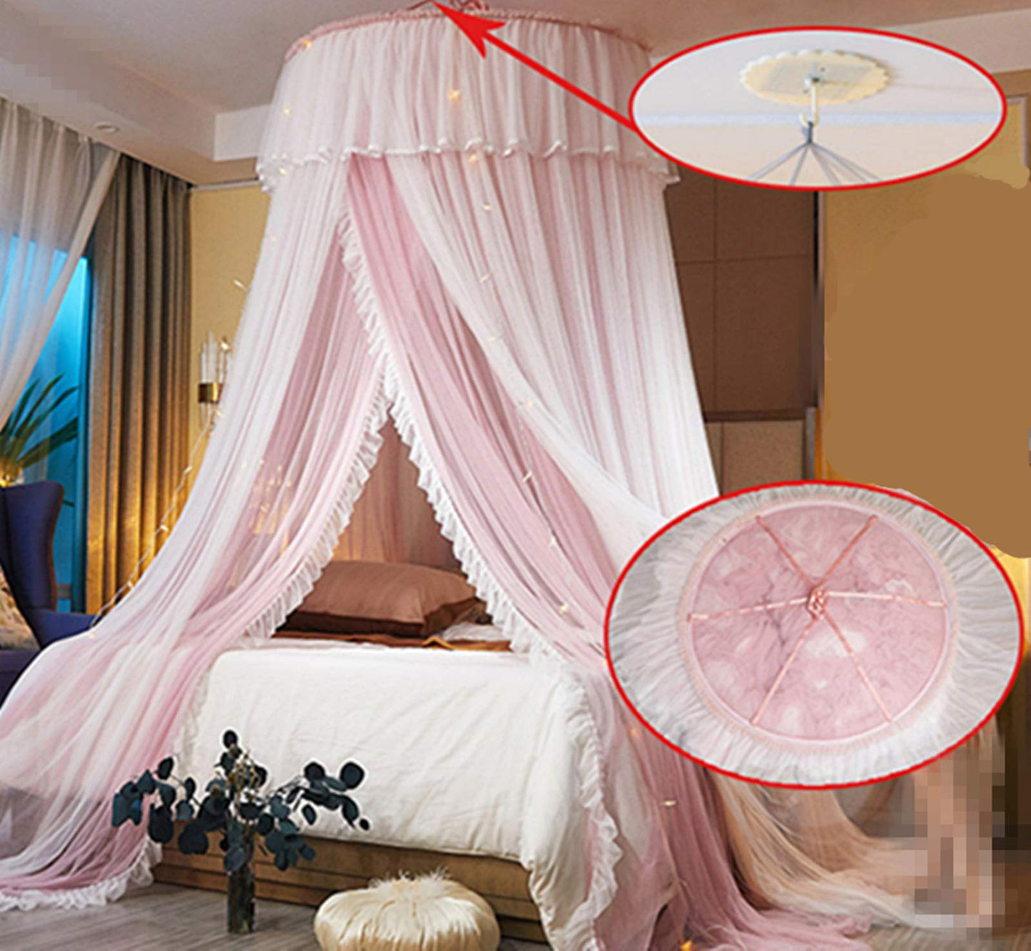 Princess Bed Canopy Bed Canopy Curtain- Double Layer Sheer Mesh Dome Bed Curtain