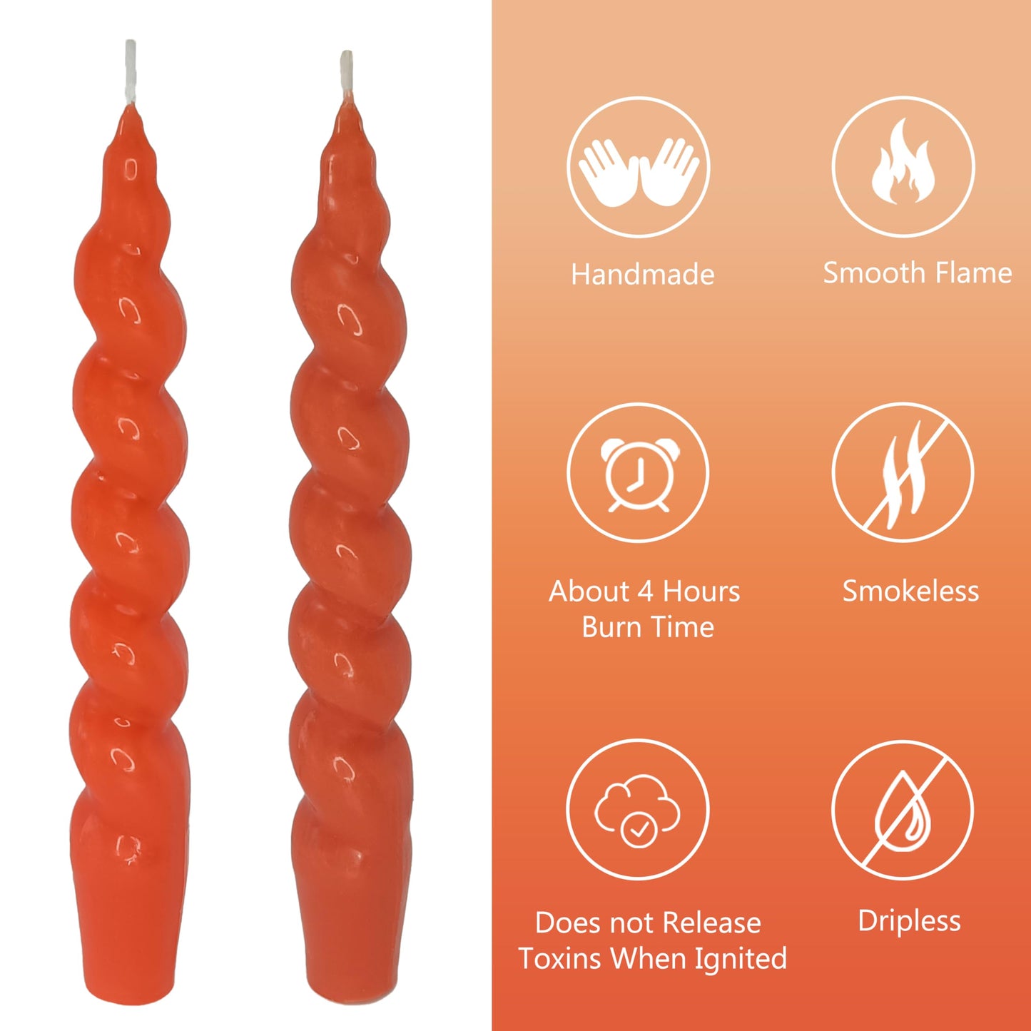 Spiral Taper Candles – Handmade & Unscented (Set of 2) 7.5"