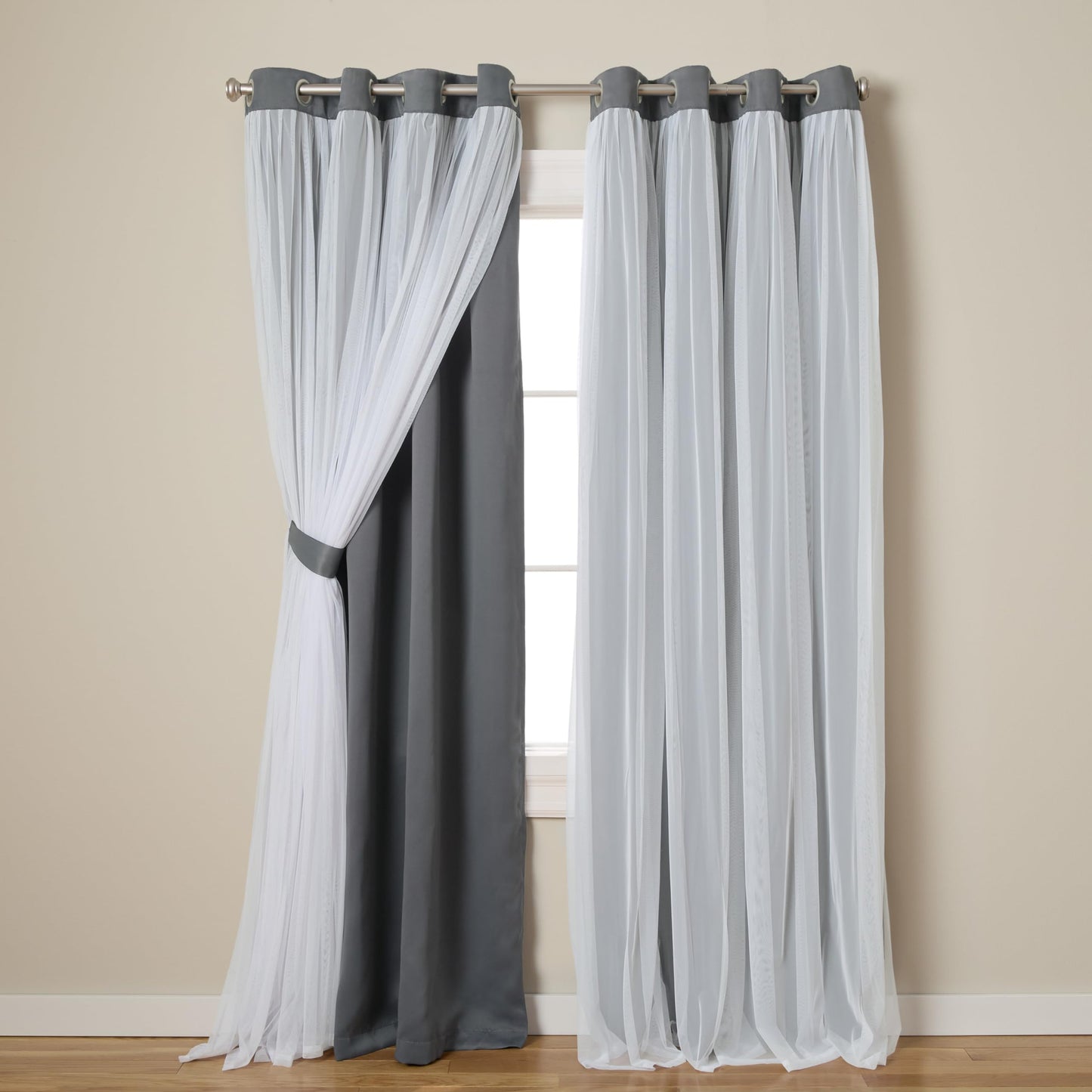 Exclusive Home Catarina Layered Solid Room Darkening Blackout and Sheer Grommet Curtain Panel