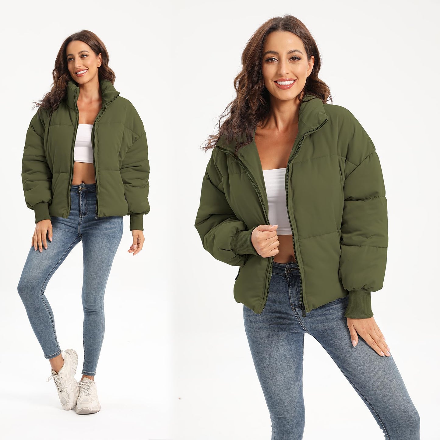 Women’s Winter Baggy Zip Puffer jackets Short Down Jacket Coat