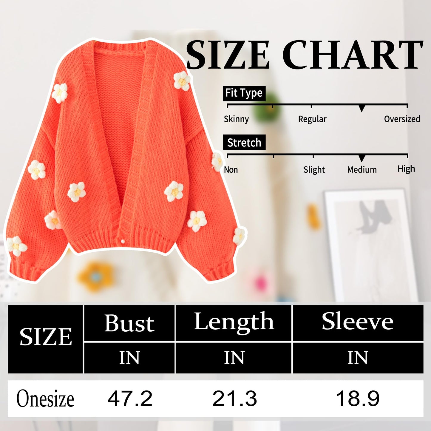 Women’s Kawaii Strawberry Embroidered Cardigan Long Sleeve V Neck Chunky Knitted Cardigans