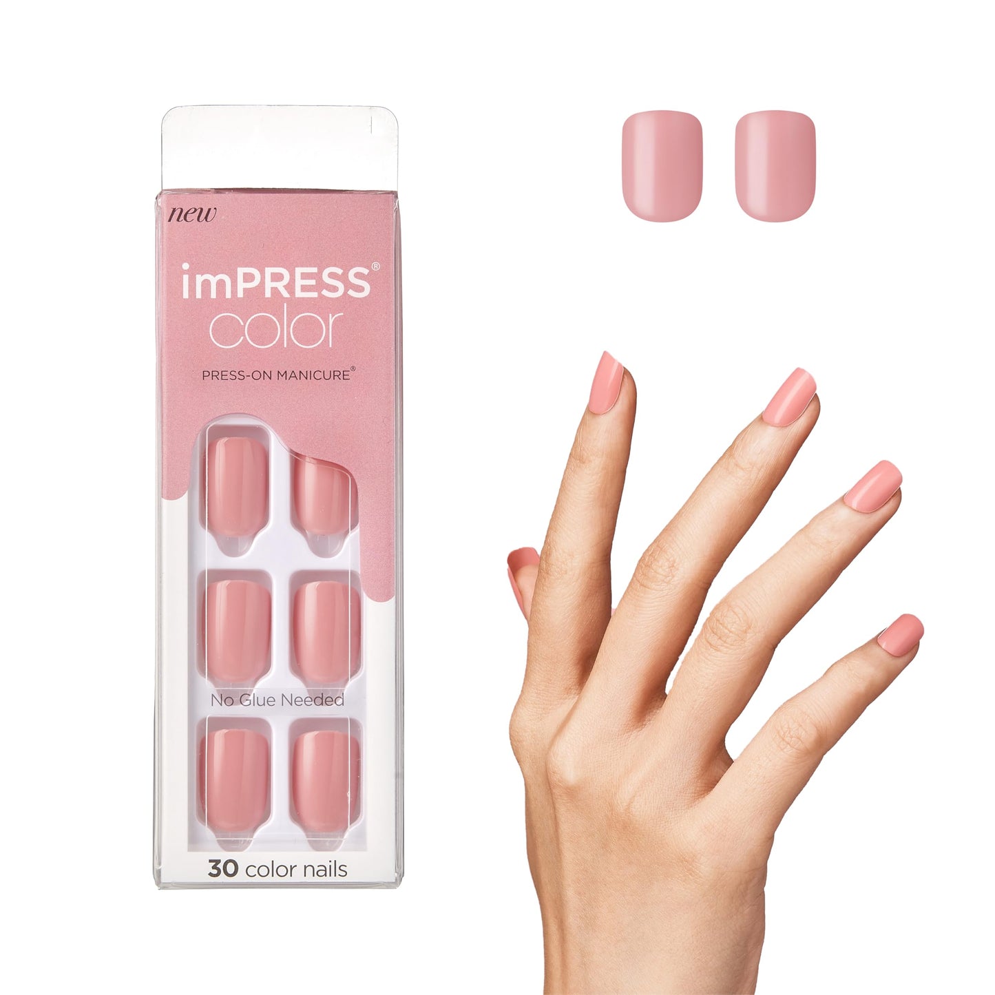 KISS imPRESS No Glue Mani Press On Nails, Short Size Squoval Shape, Includes 30 Nails